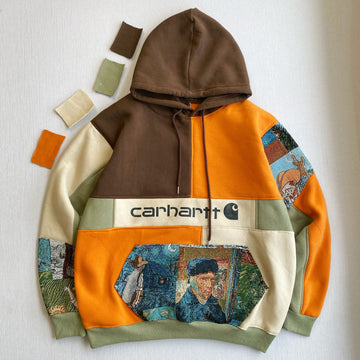 Handcrafted Art Patchwork Reworked Hoodie - Earth Canvas Edition