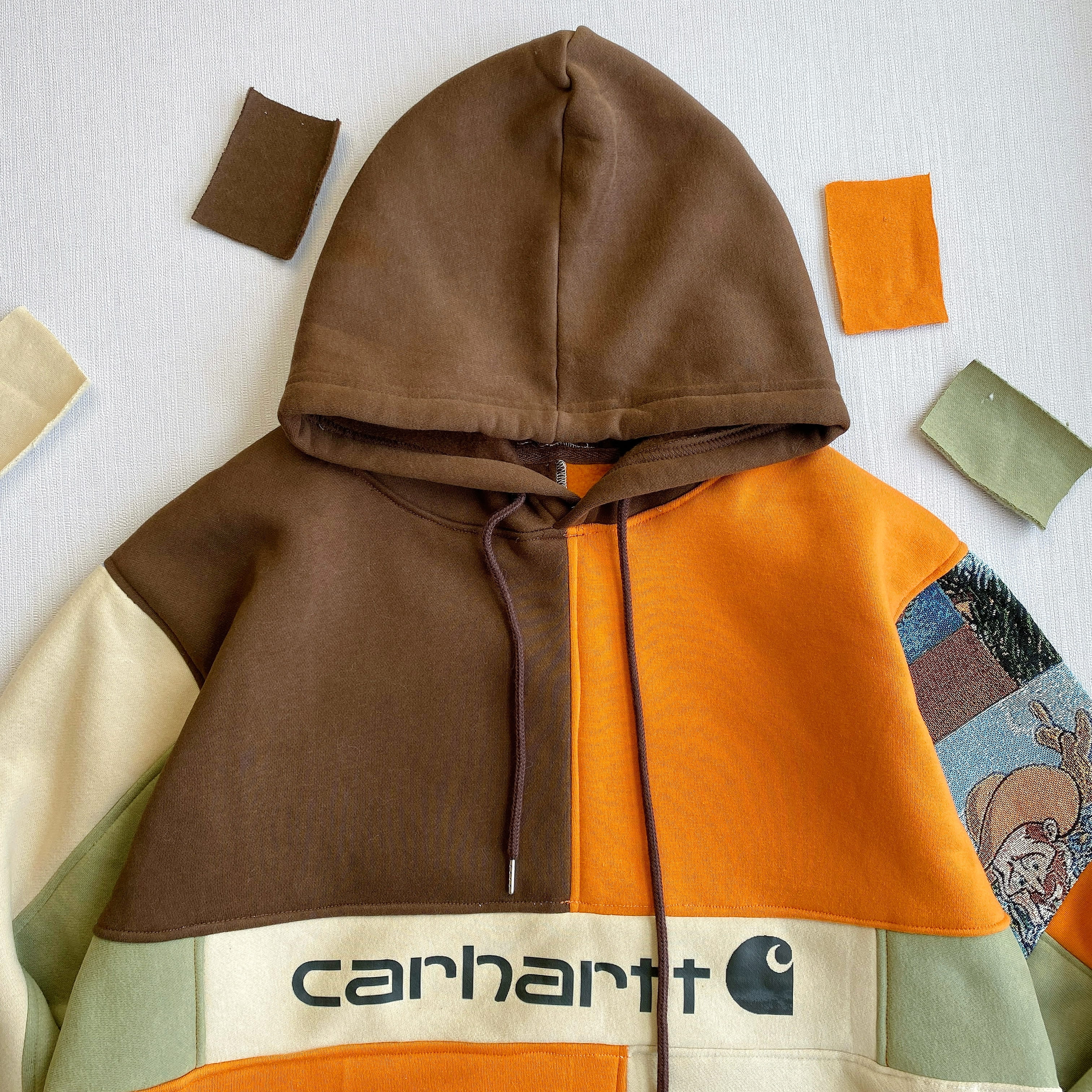 Handcrafted Art Patchwork Reworked Hoodie - Earth Canvas Edition