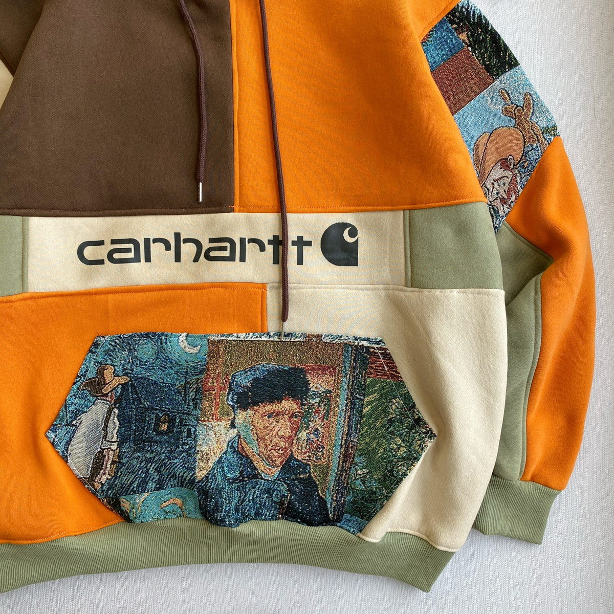Handcrafted Art Patchwork Reworked Hoodie - Earth Canvas Edition