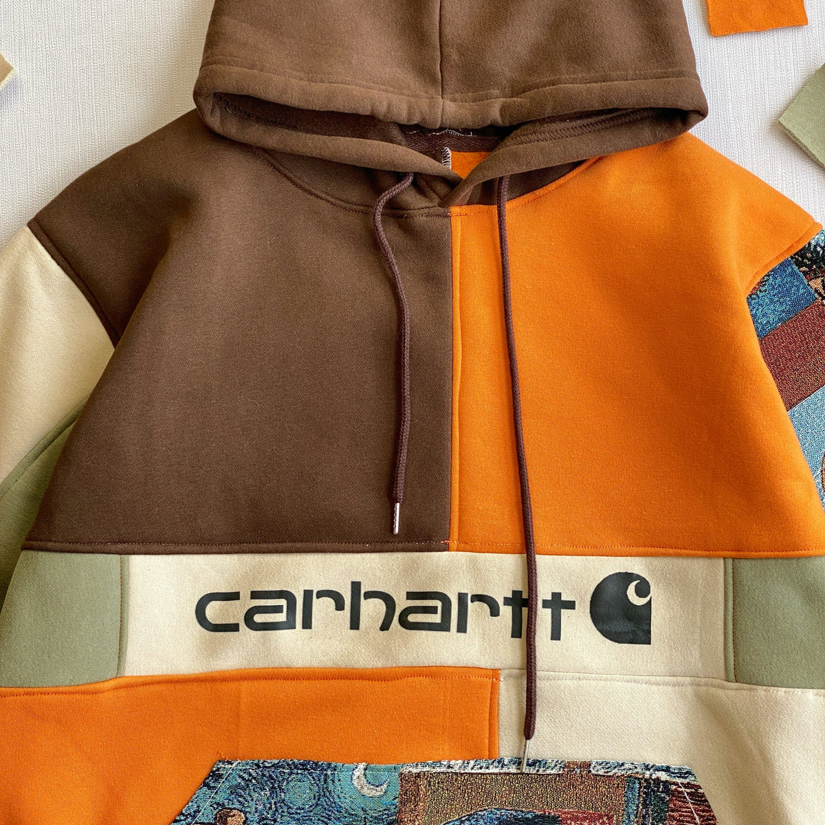 Handcrafted Art Patchwork Reworked Hoodie - Earth Canvas Edition