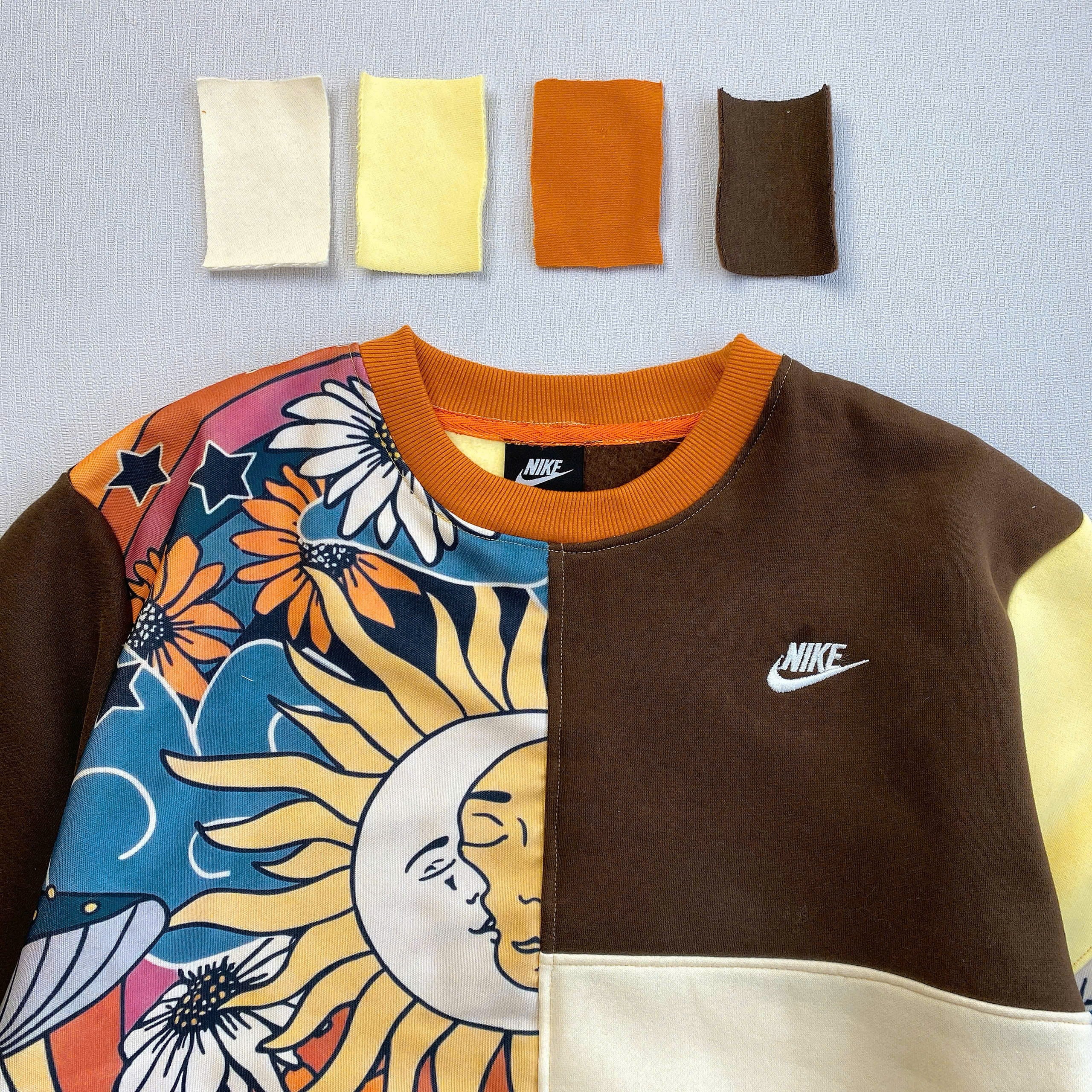 Handcrafted Celestial Patchwork Reworked Sweatshirt - Earth Tone Edition