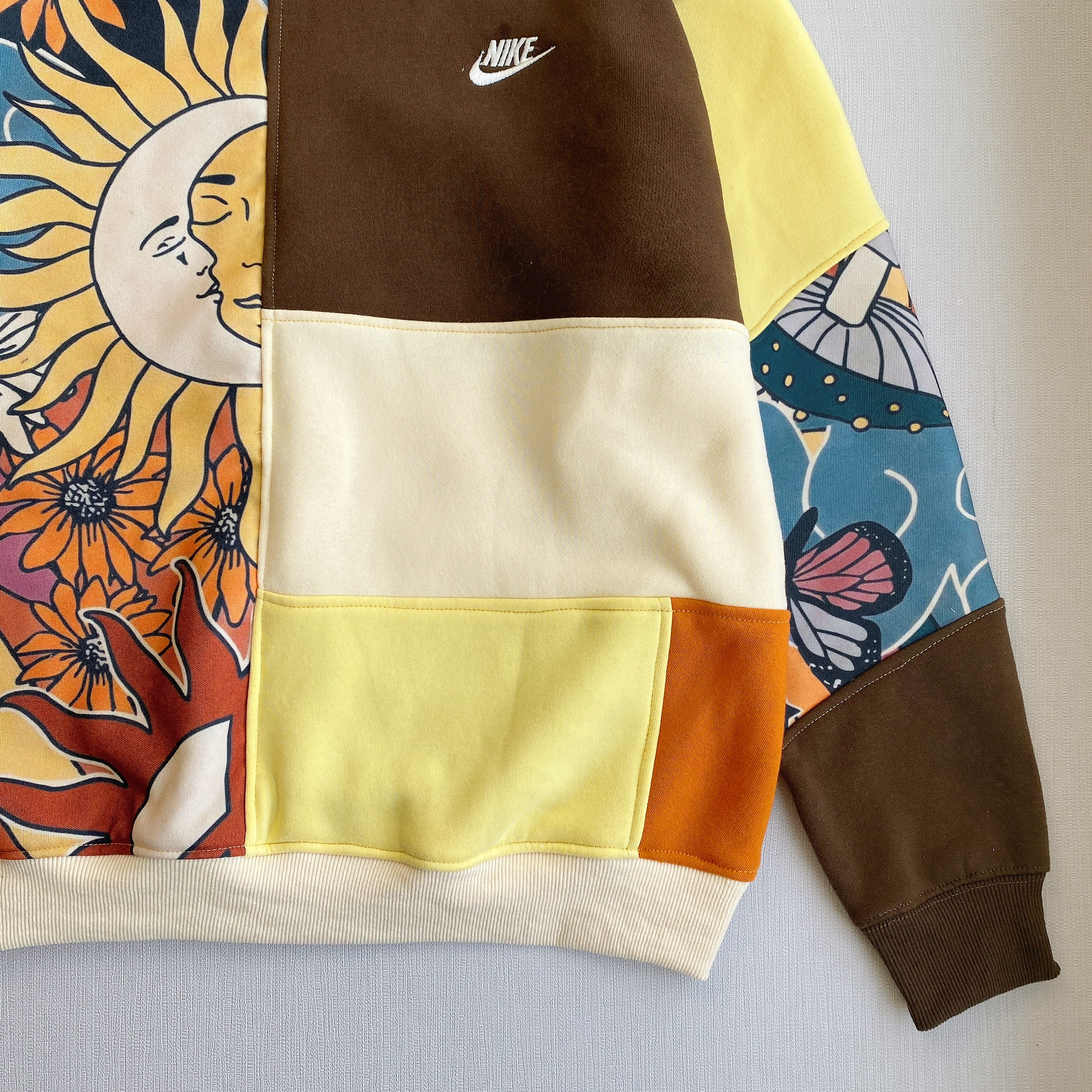 Handcrafted Celestial Patchwork Reworked Sweatshirt - Earth Tone