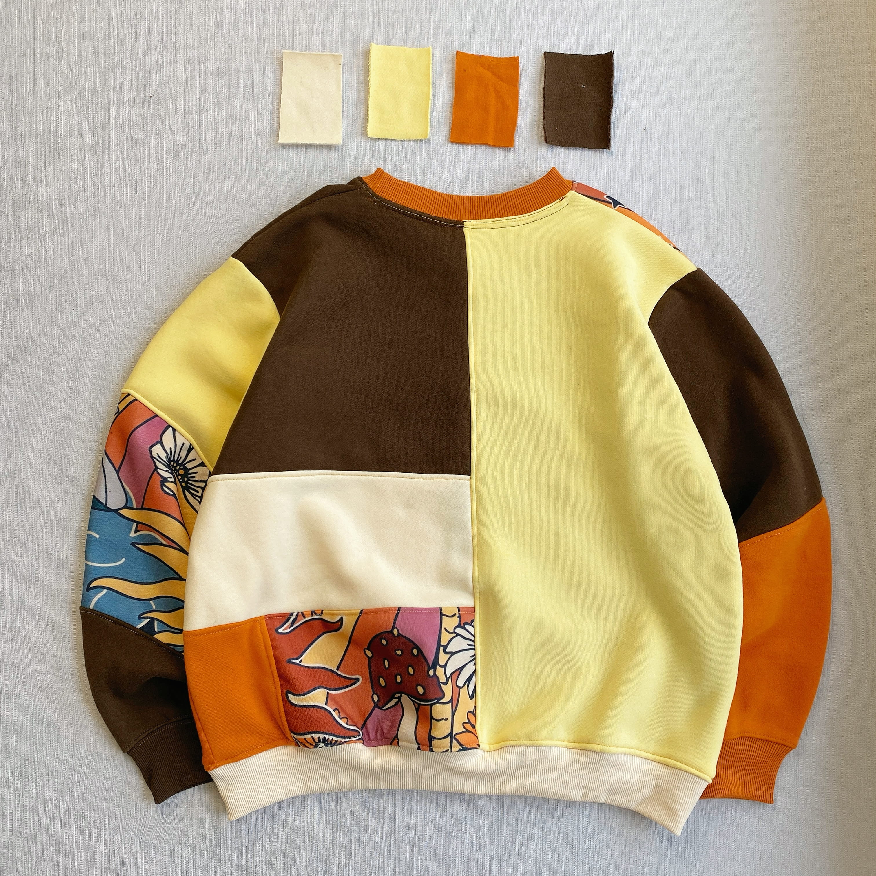 Handcrafted Celestial Patchwork Reworked Sweatshirt - Earth Tone