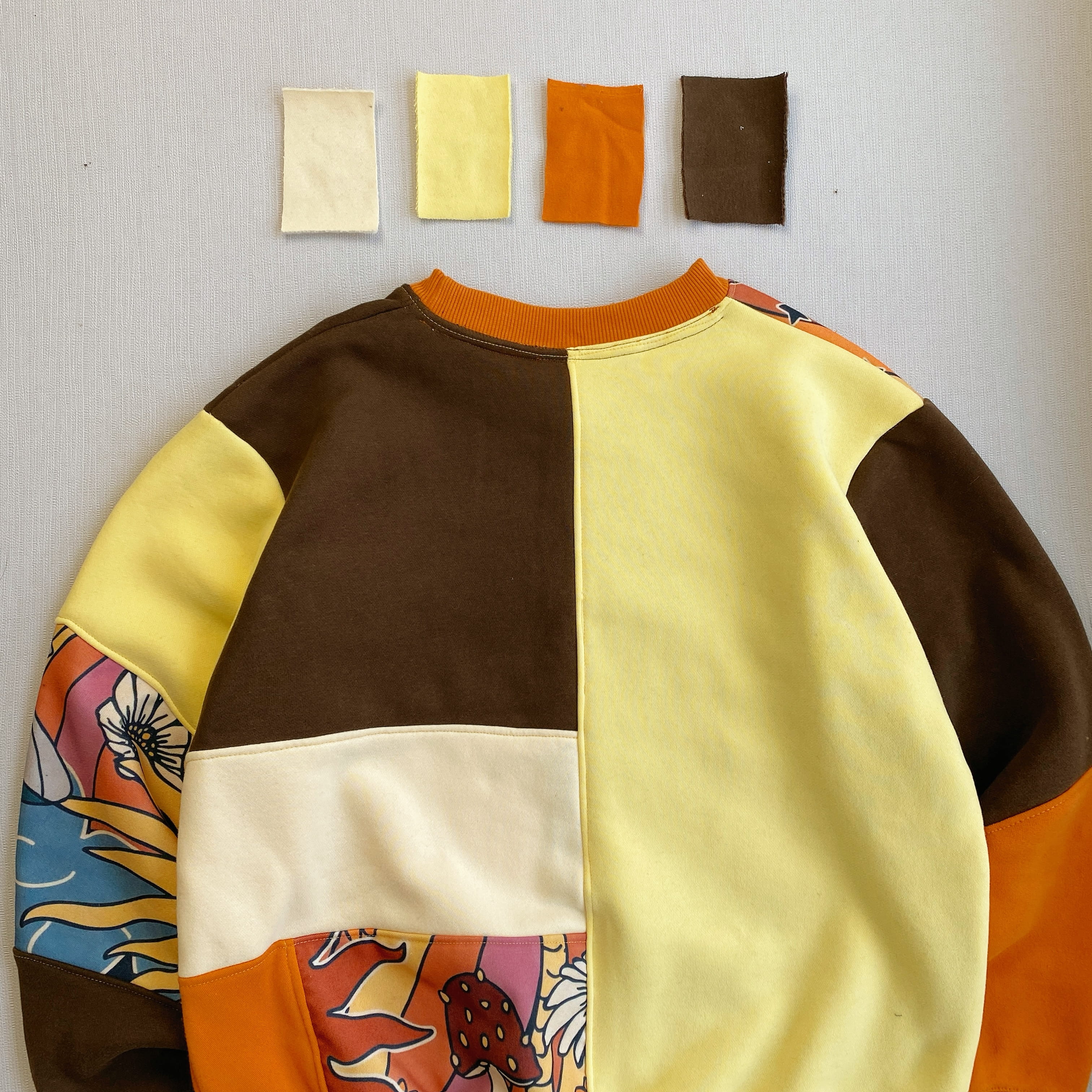 Handcrafted Celestial Patchwork Reworked Sweatshirt - Earth Tone Edition