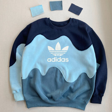 Handcrafted Wave Panel Reworked Sweatshirt - Blue Gradient Edition