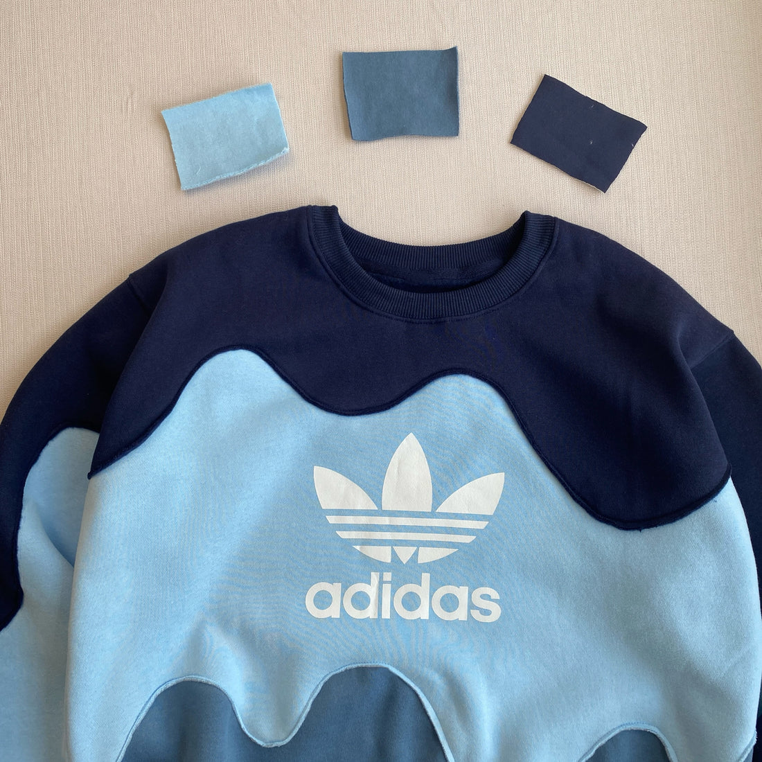 Handcrafted Wave Panel Reworked Sweatshirt - Blue Gradient Edition