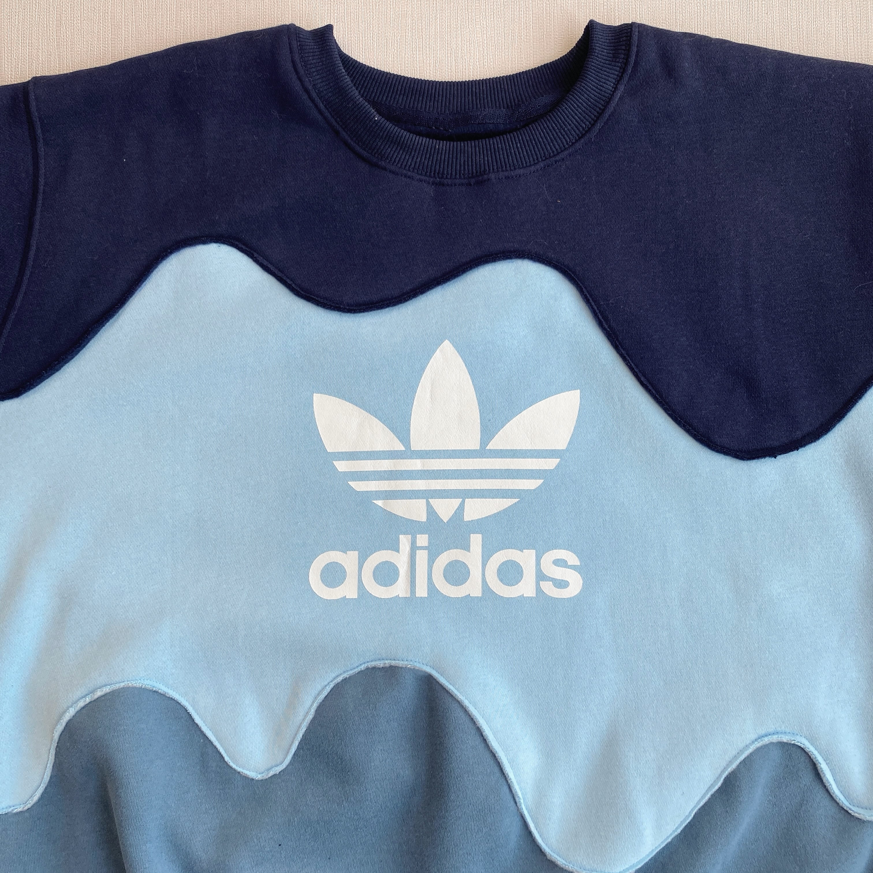 Handcrafted Wave Panel Reworked Sweatshirt - Blue Gradient Edition