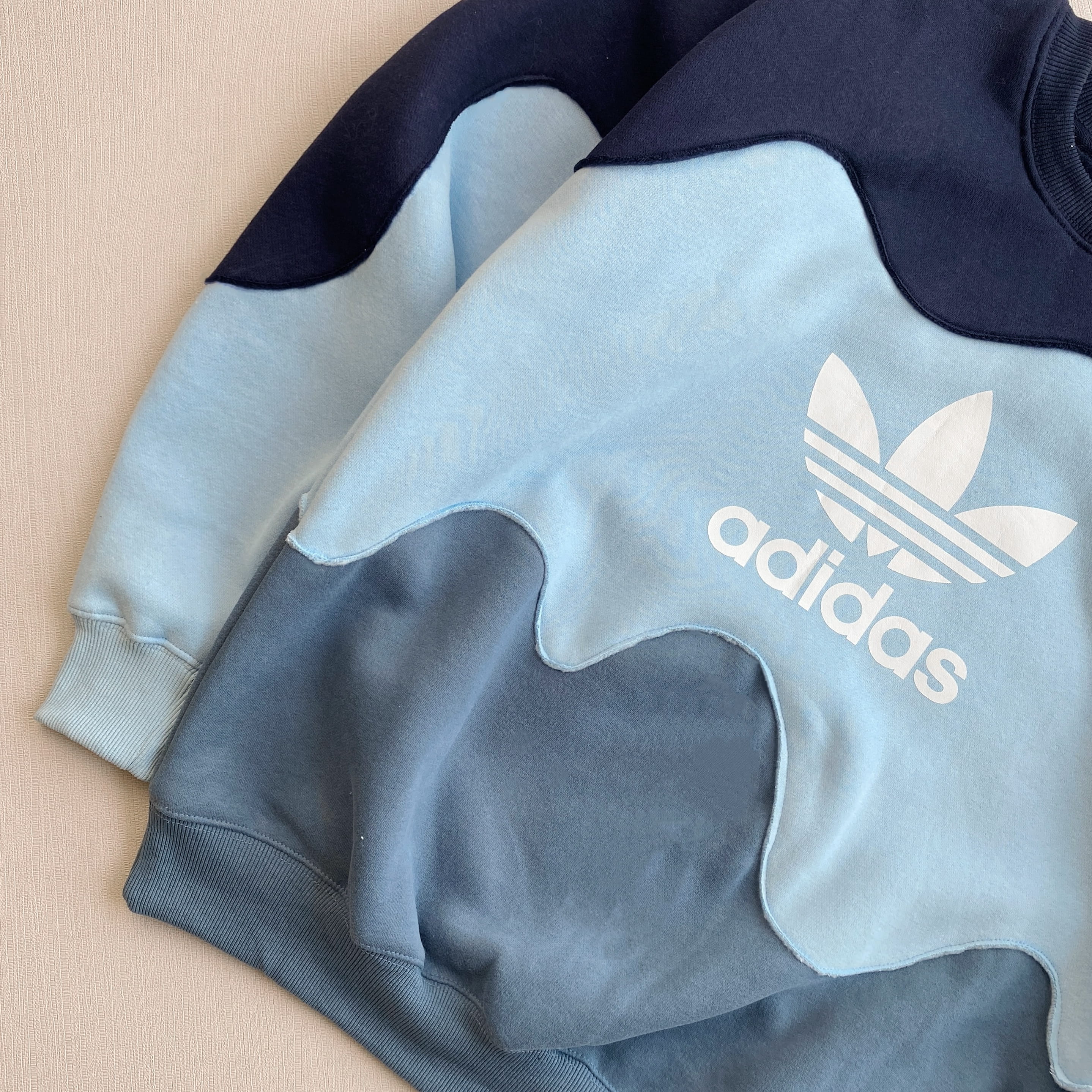 Handcrafted Wave Panel Reworked Sweatshirt - Blue Gradient Edition