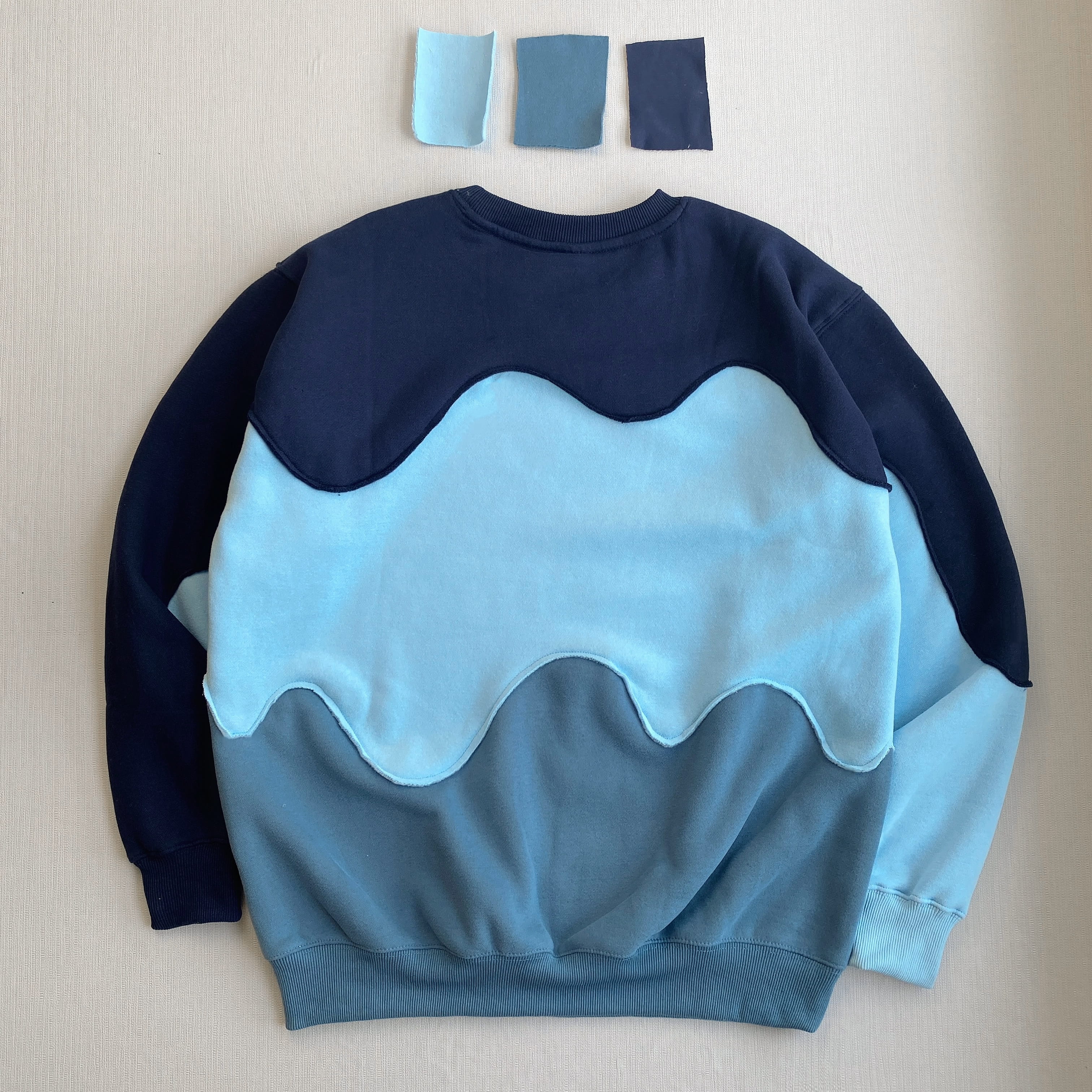 Handcrafted Wave Panel Reworked Sweatshirt - Blue Gradient Edition