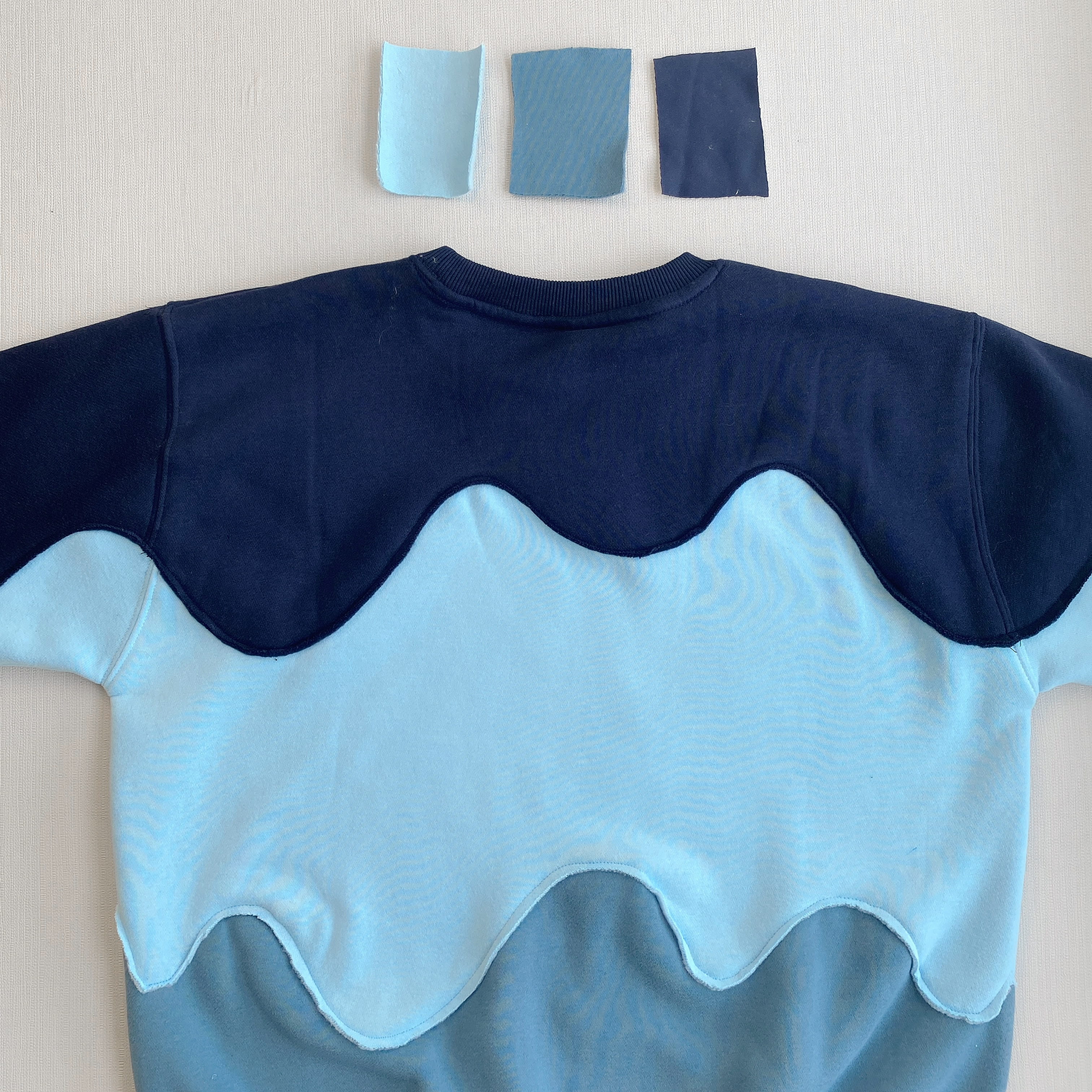 Handcrafted Wave Panel Reworked Sweatshirt - Blue Gradient Edition