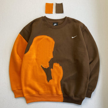 "Praying Hands" Reworked Sweatshirt - Brown/Orange