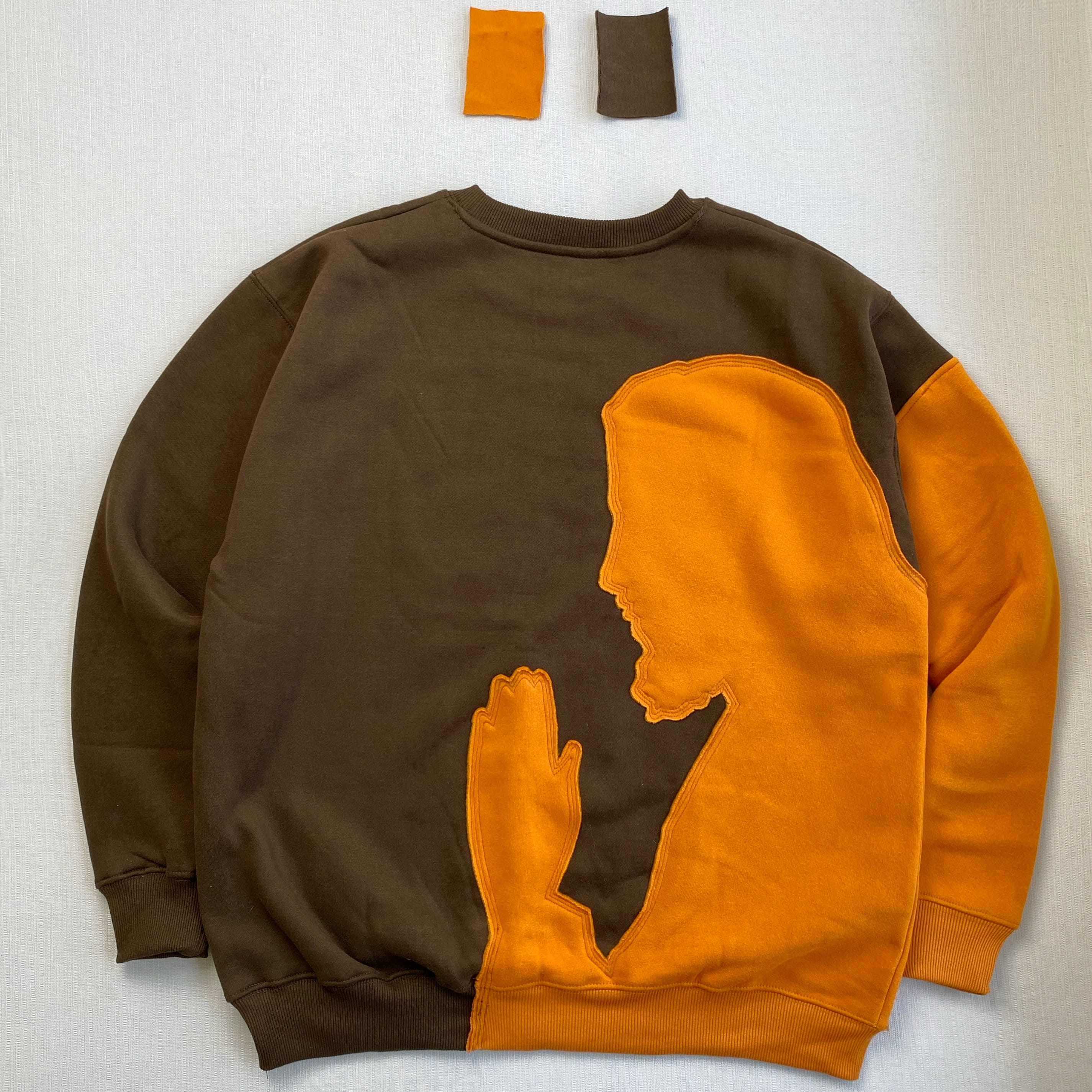 "Praying Hands" Reworked Sweatshirt - Brown/Orange