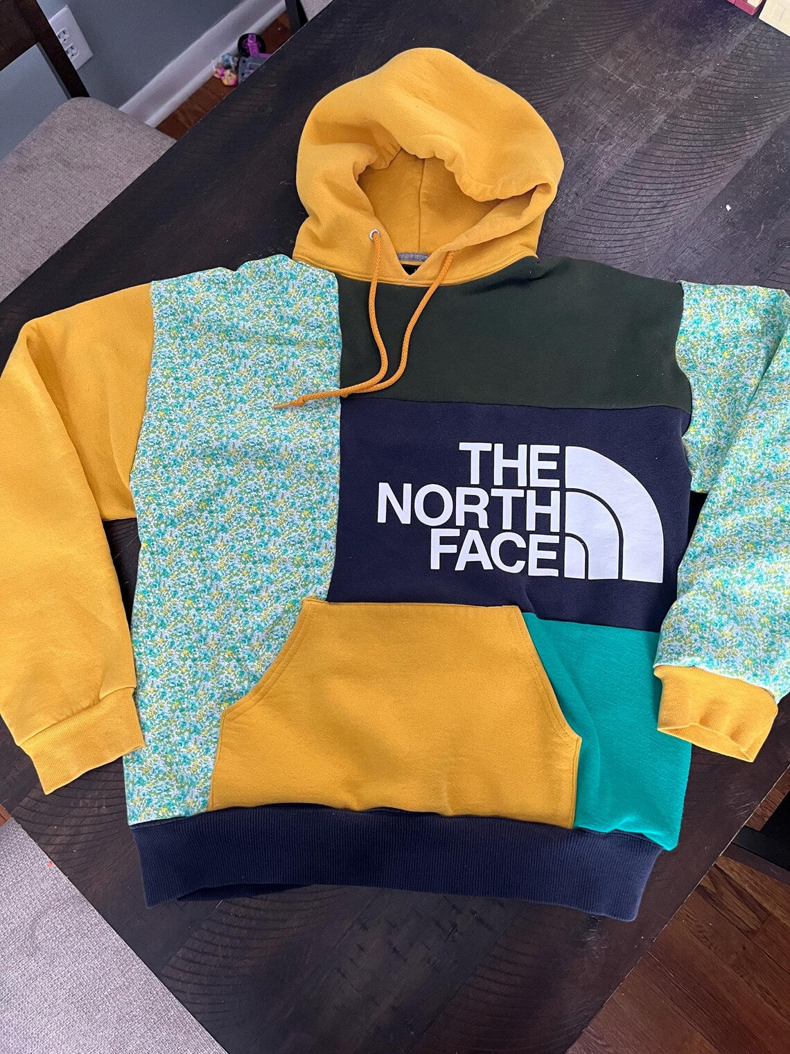 Upcycled “Golden Wildflower” Hoodie. Reworked Pullover Sweatshirt