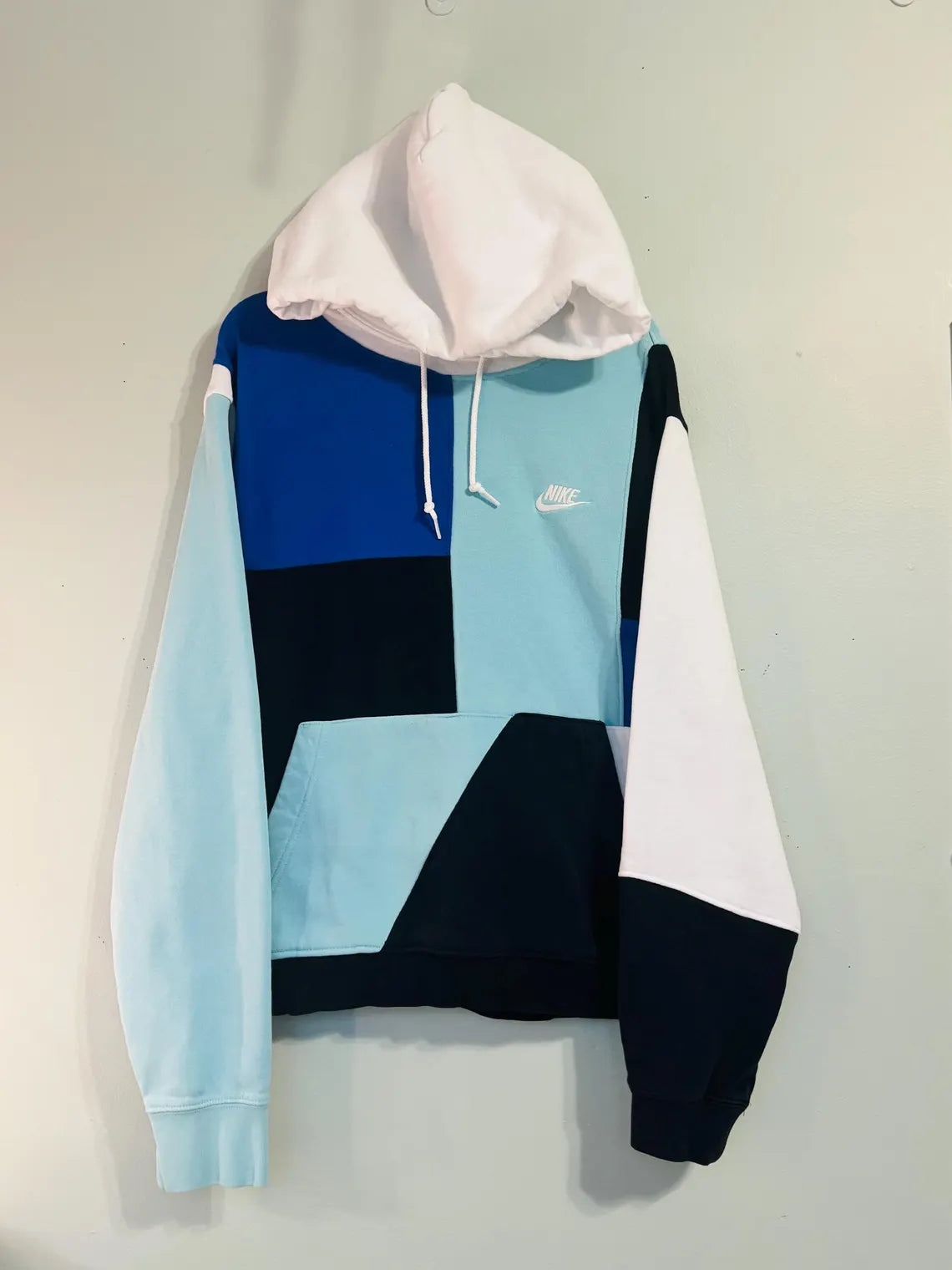 Blue diced upcycled hoodie