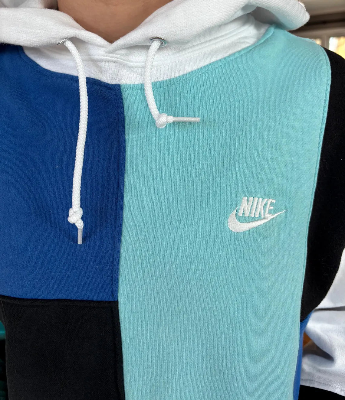 Blue diced upcycled hoodie